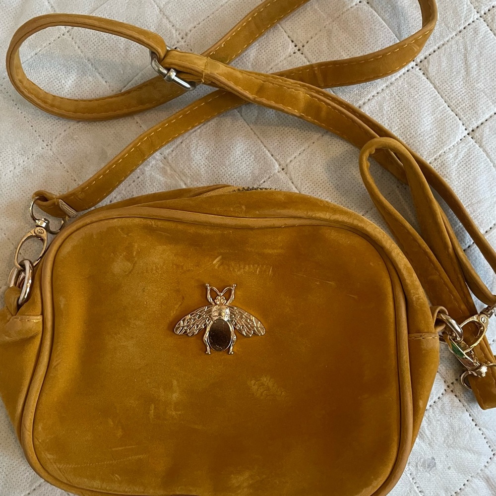 Mustard Yellow Women's Crossbody Bag with Bee Accent
